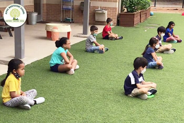 Children maintaining social distancing in schools Montessori school north dallas